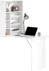 HomCom Birou pliabil de perete, masă de perete pliabilă cu rafturi pentru living, sufragerie, birou, 93, 8 x 60 x 147 cm, alb | Aosom Romania (836-003WT)