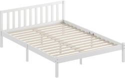 HomCom Cadru de pat din lemn masiv 140x190 cm pat simplu cu tăblie și somieră cu lamele solidă pentru copii și adulți | Aosom Romania (831-784V03WT)