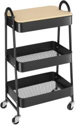 HOMCOM Servieta cărucior de stocare din oțel cu rotile cu 3 niveluri, cu blat MDF, mânere dim. 45L x 31l x 79, 4H cm | Aosom Romania (850-188BK)