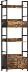 HOMCOM Bibliotecă raft de depozitare cu 6 niveluri cu 4 rafturi, 3 sertare din material textil, 60x30x176cm, maro rustic | Aosom Romania (838-594V00BT) Biblioteca