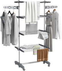 HOMCOM Uscător de Rufe Pliabil, Uscător Vertical cu 6 Roți, Cârlige și 4 Rafturi Reglabile, 142x55x172 cm, Argintiu | Aosom Romania (850-295V00GY)