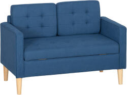 HOMCOM Canapea cu două locuri cu depozitare, capitonare cu nasturi, perne, lemn de cauciuc, 117x62x78cm, Albastru | Aosom Romania (839-032V00BU) Canapea
