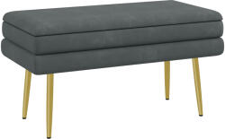 HOMCOM Banc bancă cutie de depozitare 2 în 1 cu asistent aspect de catifea și picioare din oțel - 79, 5L x 37, 5P x 43H cm gri și aurit | Aosom Romania (838-438V00CG)
