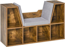 HOMCOM Bibliotecă-bancă 2 în 1 cu perne de șezut, etajeră cub cu 6 compartimente deschise, 102 x 30 x 61 cm, maro rustic | Aosom Romania (836-115V70BN) Biblioteca