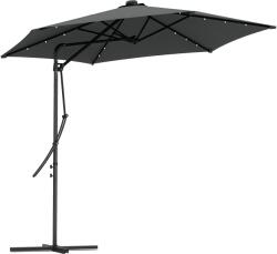 Outsunny Umbrelă Excentrică de 3 m cu Lumini LED cu Manivelă și Bază în Cruce pentru Exterior Patio Terasă Gri Închis | Aosom Romania (84D-266V00CG)
