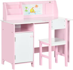 HOMCOM Set Masă și Scaune pentru Copii 5-8 Ani cu Spațiu de Depozitare, Tablă și Scaun, 90x45x85 cm, Roz | Aosom Romania (312-089V00PK)