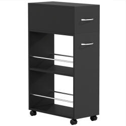 HOMCOM Cărucior de Bucătărie cu 2 Rafturi Deschise, Sertar și Balustrade Negru | Aosom Romania (801-240V00BK)