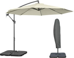 Outsunny Umbrelă Suspendată cu Bază în Cruce, Greutăţi, Manivelă și Protecţie UV, Ø3x2.5 m, Bej | Aosom Romania (84D-096V02BG)