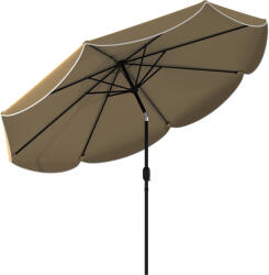 Outsunny Umbrelă Terasă Exterioară Ø2, 7 m cu Înclinare Reglabilă 3 Poziții Manivelă și Volant Khaki | Aosom Romania (84D-471V00KK)