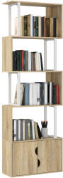HOMCOM Bibliotecă cu 5 nivele, mobilier de depozitare cu rafturi și dulap cu dublă ușă, 60 x 23, 8 x 179, 2 cm, lemn natural | Aosom Romania (836-619V00ND) Biblioteca