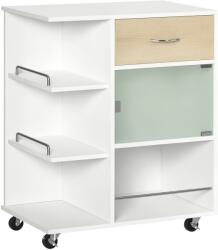HOMCOM Carucior de bucătărie insulă centrală de bucătărie cu roți pivotante 360° rafturi cu bariere 65 x 39 x 80 cm alb | Aosom Romania (801-242WT)