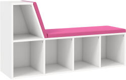 HOMCOM Bibliotecă-bancă 2 în 1 cu 5 compartimente de depozitare și 2 perne 108 x 30 x 60 cm alb roz | Aosom Romania (836-536V80PK) Biblioteca