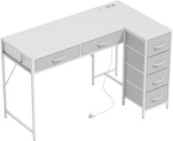 HomCom Birou de Colț Reversibil cu Prize și Porturi USB, 126x48 cm, Birou în Formă de L cu 6 Sertare din Material Textil, Cârlig Lateral, pentru Computer, Birou, Cameră, Alb | Aosom Romania (836-674V90WT)