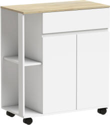 HOMCOM Cărucior Bucătărie, Insulă Bucătărie cu Sertar, Dulap, 2 Rafturi Laterale și Rafturi Reglabile, Cărucior Multifuncțional din Lemn, 78x39, 5x88, 5 cm, Alb și Stejar | Aosom Romania (801-078V00WT)