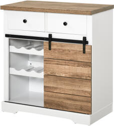 HOMCOM Dulap Rustic de Bucătărie cu 2 Sertare, Rafturi Deschise și Suport pentru Sticle, Bufet din Lemn și Metal, 80x39x86 cm, Alb (835-335) Bufet