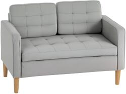 HOMCOM Canapea cu Două Locuri cu Spațiu de Depozitare, Butoniera, Perne, Lemn de Cauțiuc, 117x62x78 cm, Gri Deschis | Aosom Romania (839-032V00LG) Canapea