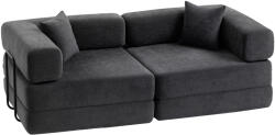 HOMCOM Canapea extensibilă 2 locuri pliabilă din chenille, cu 2 perne, brațe late, fără montaj, gri închis | Aosom Romania (83B-611V00CG) Canapea