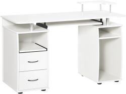 HomCom Birou PC din PAL și Oțel Alb cu Tastatură și Raft Monitor, Spațiu Generos de Lucru, 2 Sertare, Design Modern, 120x55x85 cm | Aosom Romania (920-011V82WT)