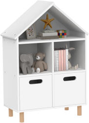 AIYAPLAY Bibliotecă pentru copii mobilier de depozitare pentru copii 3 nivele cu două sertare formă de casă 63, 7 x 29, 7 x 89 cm alb | Aosom Romania (311-094V80WT)