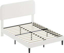 HomCom Cadru de pat 140x190cm cu somieră, tăblie reglabilă, pat dublu tapițat în velur Teddy, lamele metalice, alb | Aosom Romania (83D-182V00WT)