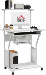 HomCom Birou de calculator pe role cu rafturi de depozitare, stație de lucru și suport pentru tastatură, 80x50x130cm, alb | Aosom Romania (920-084V80WT)