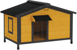 PawHut Caseta pentru Câini Exterior cu Acoperiș Asfaltic Rabatabil Ferestre și Bază Detașabilă 97x72x65 cm Lemn Natural | Aosom Romania (D02-143V00YL)