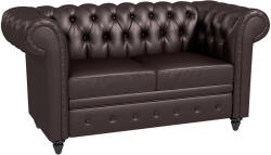 HOMCOM Canapea cu 2 locuri in stil Chesterfield din piele ecologica, lemn si metal, canapea clasica cu perna detasabila, 160x84x80 cm, maro (833-709V00DR) Canapea