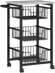 HOMCOM Cărucior de bucătărie cu 3 coșuri și mâner, din oțel și lemn, 49, 5x31x69 cm, negru și gri deschis | Aosom Romania (801-379V00LG)