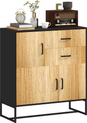 HOMCOM Bufet Modern de Depozitare cu 3 Dulapuri și 2 Sertare din Pal Melaminat și Oțel, 80x35x88 cm, Lemn Natural | Aosom Romania (83B-138V00ND) Bufet