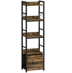 HOMCOM Bibliotecă cu 4 niveluri, etajeră de depozitare îngustă cu sertar, 8 cârlige, , 39 x 26 x 136, 5 cm, maro rustic | Aosom Romania (836-707V00RB) Biblioteca