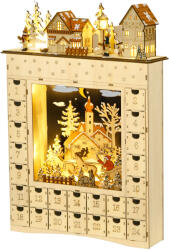 HOMCOM Calendar de Advent LED în formă de sat acoperit de zăpadă cu 24 de sertărașe decorațiune luminoasă de Crăciun bej | Aosom Romania (830-740V80ND)