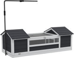PawHut Casa tortoase terestre exterioara, adăpost pentru țestoase, 2 ascunzisuri suport de lampa reglabil lemn masiv 120 x 56, 5 x 43 cm gri | Aosom Romania (D40-035V00GY)