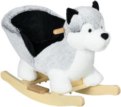 HomCom Balansoar Husky din Lemn pentru Copii, Animal de Pluș Gri, 60x33x50cm | Aosom Romania (330-162V00GY) Balansoar calut