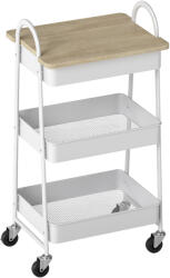 HOMCOM Cărucior pentru bucătărie, cărucior de servire cu 3 nivele, blat superior, coșuri, mânere, 45 x 32 x 77, 5 cm stejar | Aosom Romania (801-402V01AK)