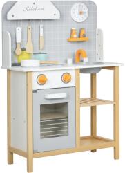 AIYAPLAY Bucătărie de jucărie cu accesorii, plită & cuptor, chiuvetă, ceas, rafturi, pentru 3-6 ani, Gri | Aosom Romania (350-178V80GY) Bucatarie copii