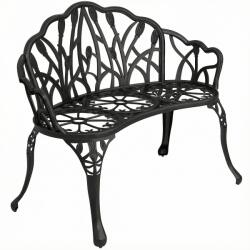 Outsunny Bancă de grădină 2 locuri aluminiu turnat rezistentă la intemperii bancă de exterior cu spătar în formă de lalea motiv floral 99 x 57 x 78 cm | Aosom Romania (84G-956V00BK)