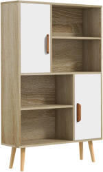 HOMCOM Bibliotecă scandinavă 4 nișe + 2 dulapuri cu poliță dim. 80L x 24l x 123H cm Picioare conice înclinate Lemn masiv Stejar | Aosom Romania (836-113V00AK) Biblioteca