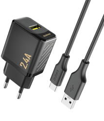 Dudao A23TEU 2.4A GaN USB-A Wall Charger with USB-A - USB-C Cable - Black (A23TEU black) - vexio