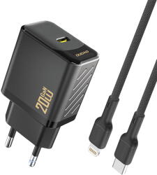 Dudao A26LEU PD 20W GaN USB-C Wall Charger with USB-C to Lightning Cable - Black (A26LEU black) - vexio