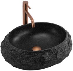 Rea Mika Black 50x38 cm pultra ültethető kőhatású mosdó, fekete REA-U4333 (REA-U4333)