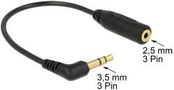 Delock Cablu audio Delock Mufa stereo 3, 5 mm cu 3 pini masculi Mufa stereo 2, 5 mm cu 3 pini femelă unghiulară