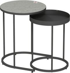 HomCom Dohányzóasztal 2 db-os, nappali asztal szett, tálca dizájn, fém, szürke