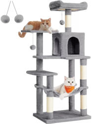 FEANDREA Macska Kaparófa, Többszintes Macskatorony, Világosszürke 55X45X143Cm - fizz
