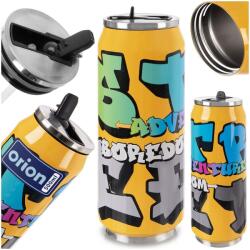 Orion Termosz bögre szett, doboz szívószállal, Orion, 7x19 cm, rozsdamentes acélból készült, vákuumszigetelés, légmentes záródás, meleg italok hőmérsékletét akár 12 órán át, hideg italokét akár 8 órán át ta