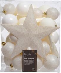 Kaemingk Karácsonyfadísz szett: Különböző formájúak + Csúcsdísz, 32 db-os, Ekrü