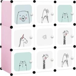 Leobert ModernHome Gyermek moduláris szekrény, polcos, 9 modul, állatok, fehér-rózsa (5903332074914) (5903332074914)