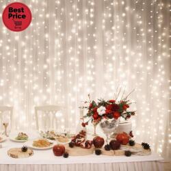 Somogyi Elektronic DLFC 600/WW LED-es cluster fényfüggöny, 2, 7x0, 6 m / 600 db melegfehér LED, állófényű, fehér vezeték, sorolható, kül- és beltéri kivitel (DLFC 600/WW)