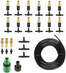HOME GMS12 kerti párásító-permetező-öntöző készlet, 12 m vágható cső, 15 réz permetezőfej, adapter gyorscsatlakozóval (GMS12)