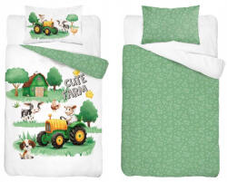  Pamut ágynemű huzat 90*120 cm - Cute Farm zöld traktorral