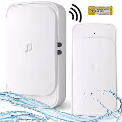 MH Protect Vezeték nélküli ajtó- és kapucsengő - 300 m hatótávolságú, LED-es, elemes, vízálló fehér